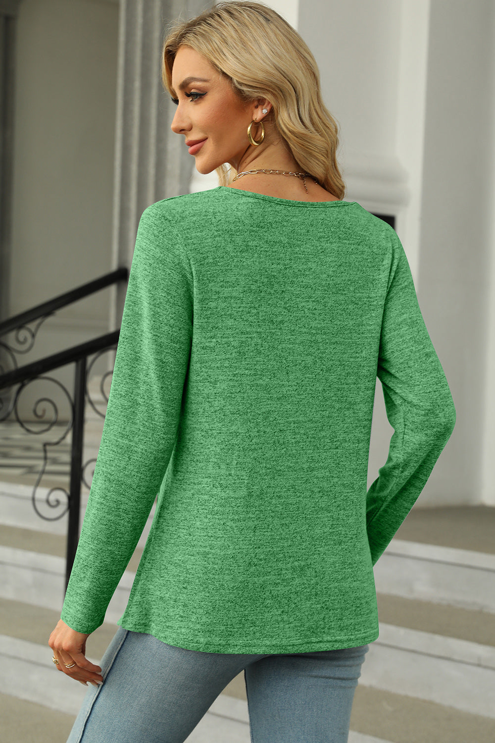 Slit Decorative Button Square Neck T-Shirt-Angel Casuals