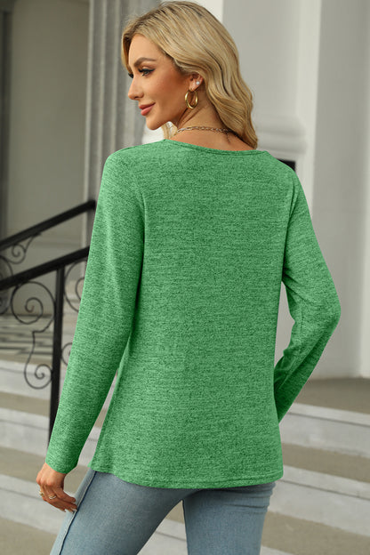 Slit Decorative Button Square Neck T-Shirt-Angel Casuals