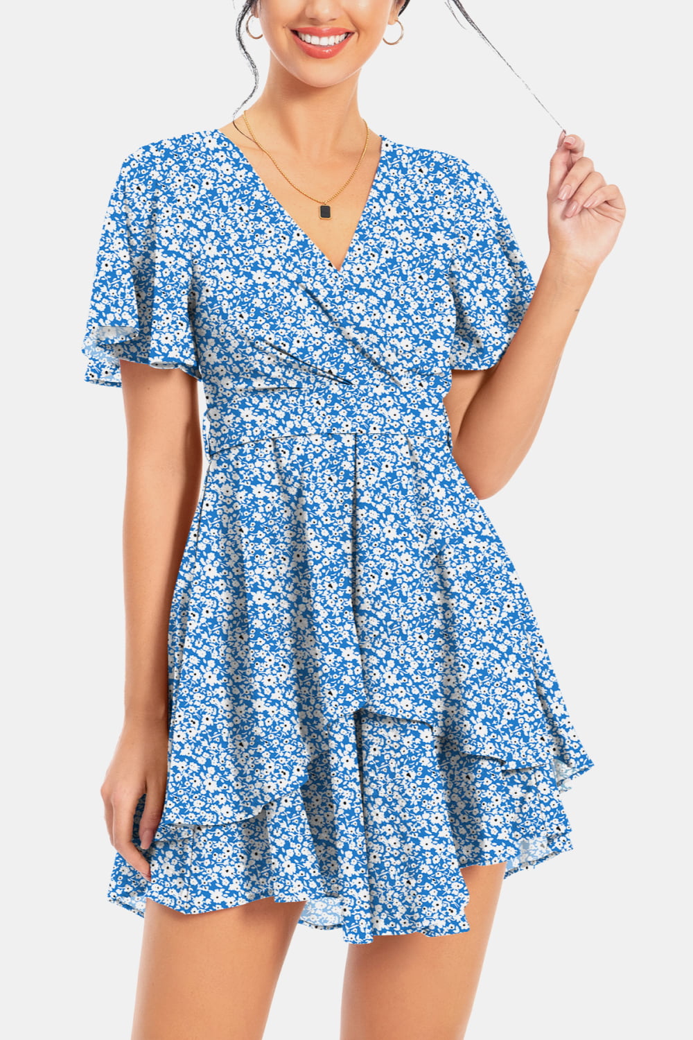 Surplice Neck Flutter Sleeve Dress-Angel Casuals