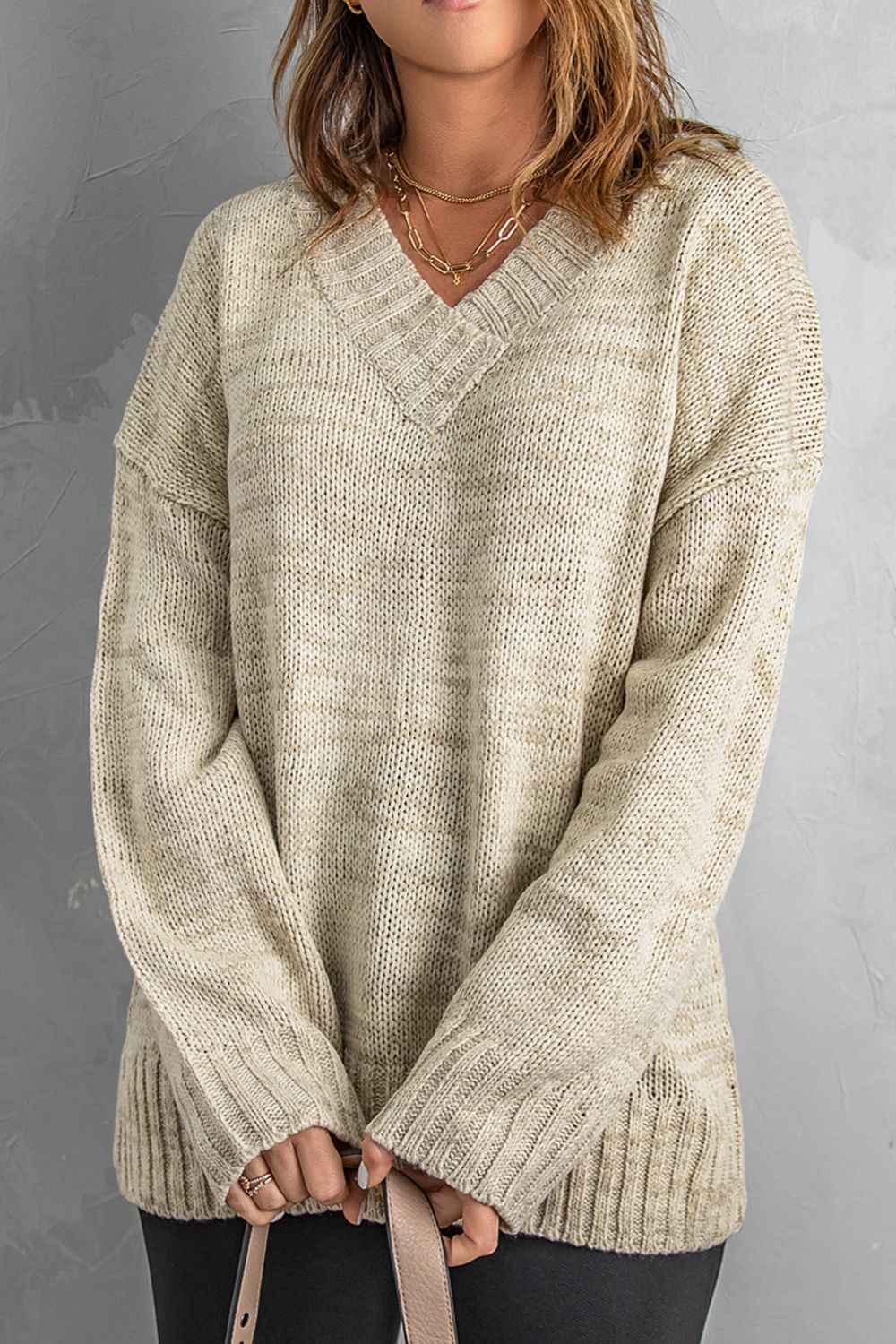 V-Neck Dropped Shoulder Sweater-Angel Casuals