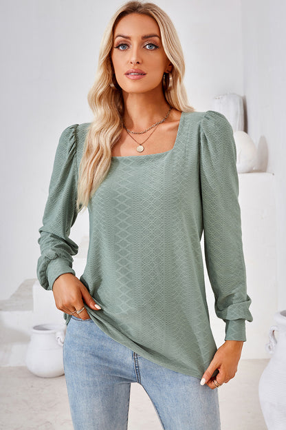 Square Neck Puff Sleeve T-Shirt-Angel Casuals