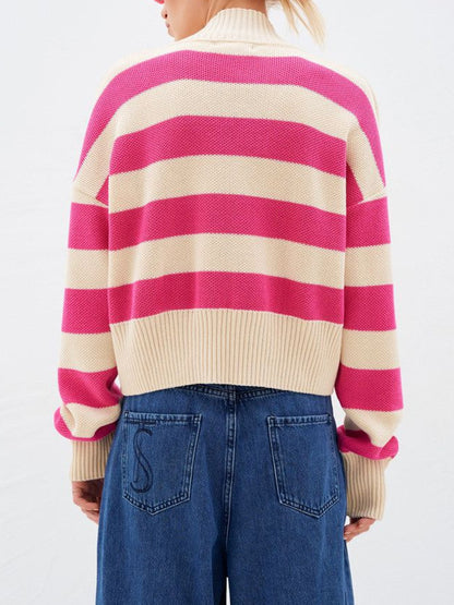 Striped Button Down Drop Shoulder Cardigan-Angel Casuals