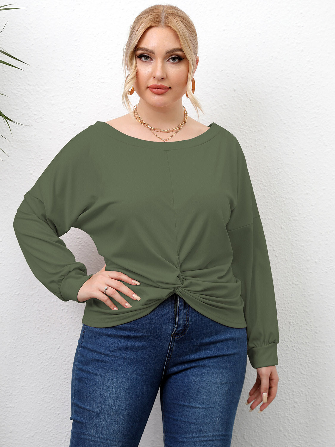 Plus Size Twisted Drop Shoulder T-Shirt-Angel Casuals