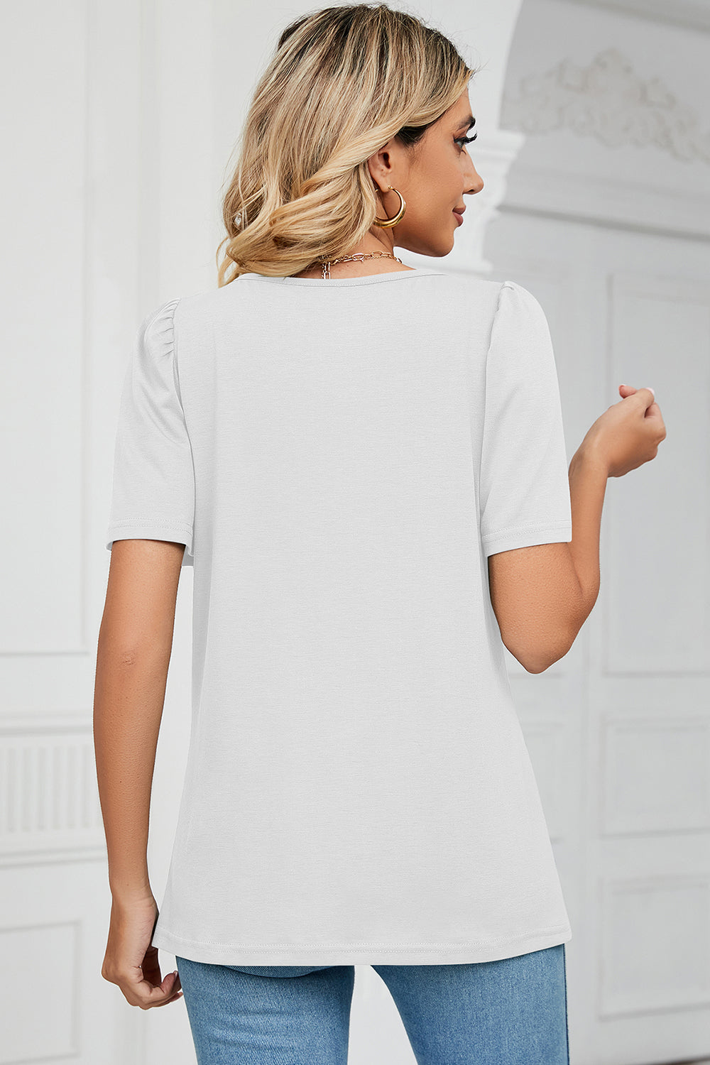 Square Neck Short Sleeve T-Shirt-Angel Casuals
