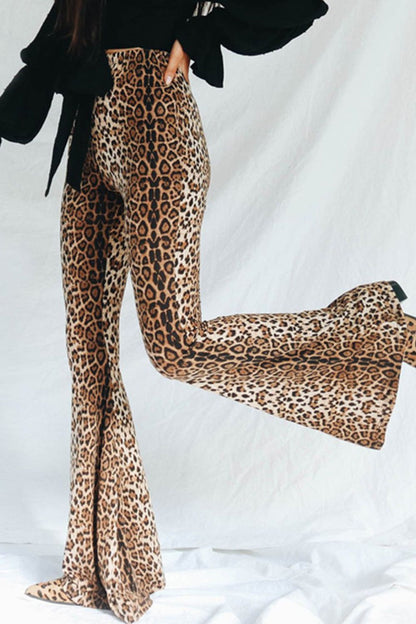 Leopard Print Flare Leg Pants-Angel Casuals