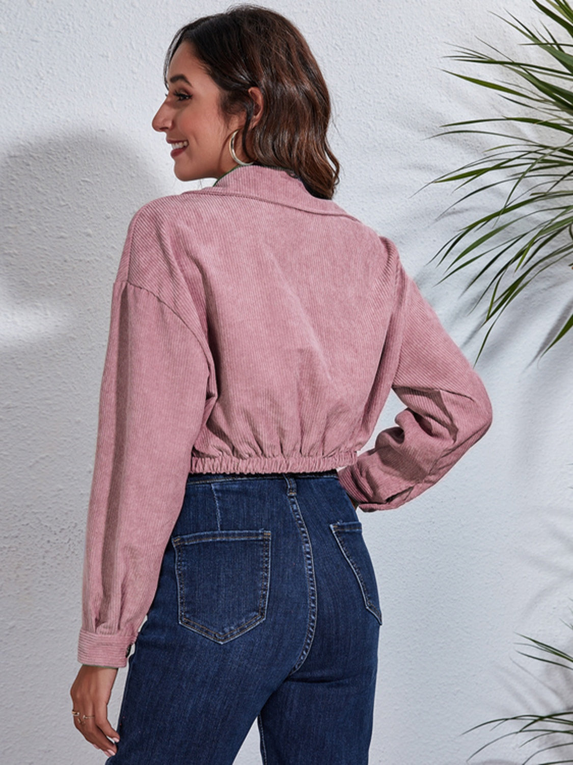 Collared Neck Dropped Shoulder Buttoned Jacket-Angel Casuals