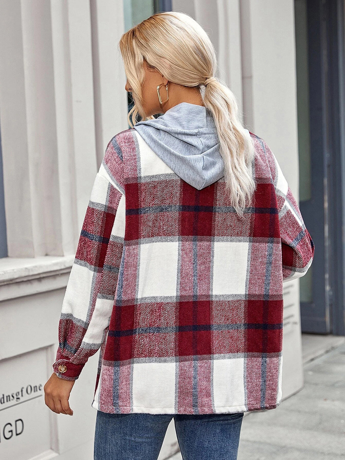 Plaid Hooded Jacket with Pockets-Angel Casuals