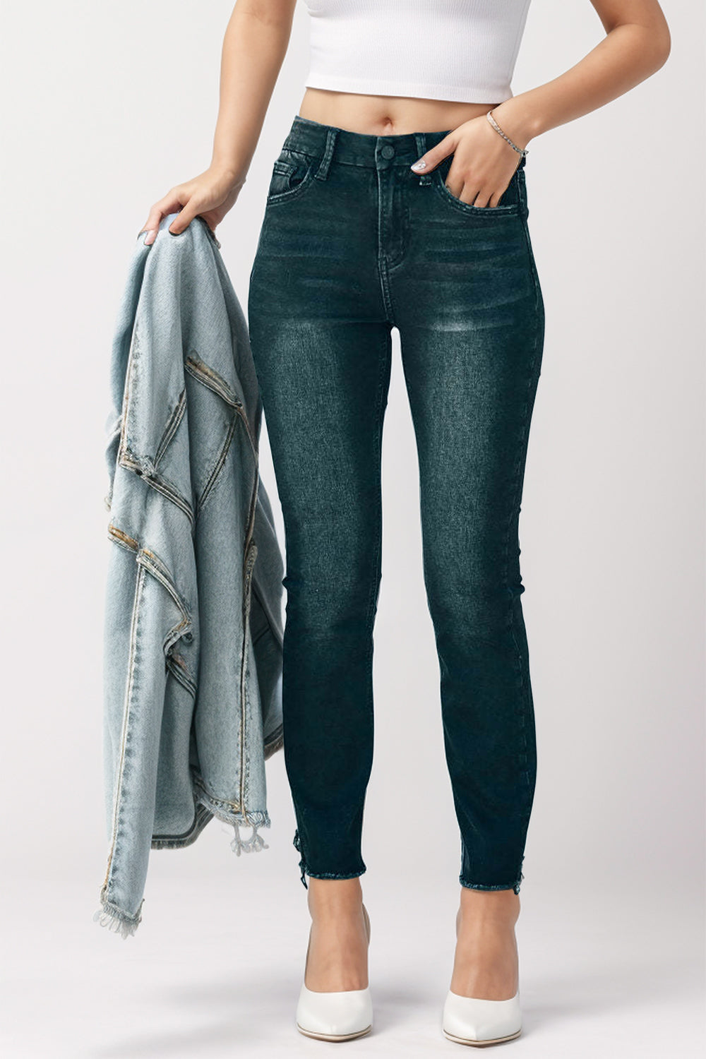 Mid-Rise Waist Skinny Jeans with Pockets-Angel Casuals