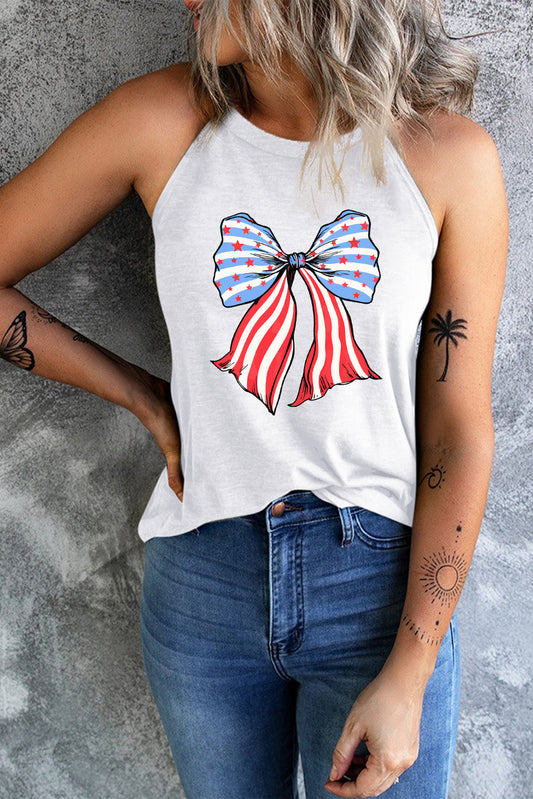 Bow Graphic Grecian Neck Tank-Angel Casuals