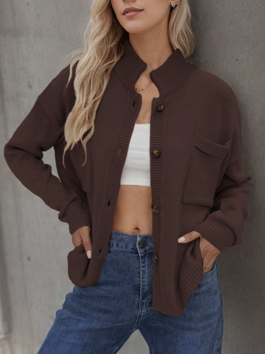 Button Up Long Sleeve Cardigan-Angel Casuals