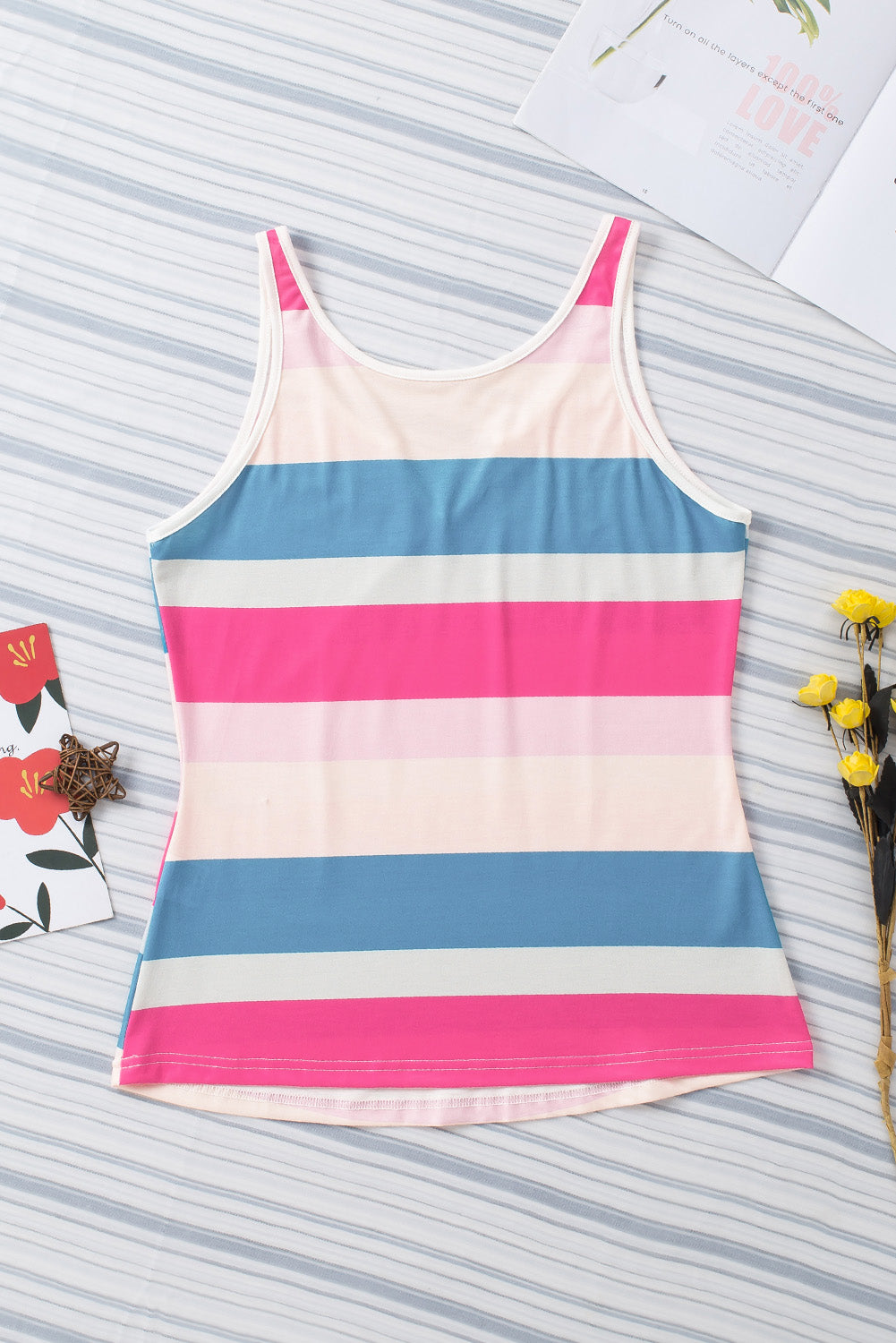 Striped Notched Neck Tank-Angel Casuals