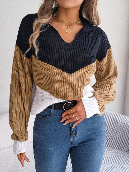 Color Block Dropped Shoulder Sweater-Angel Casuals