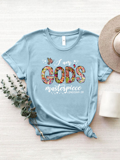 Letter Graphic Round Neck Short Sleeve T-Shirt-Angel Casuals