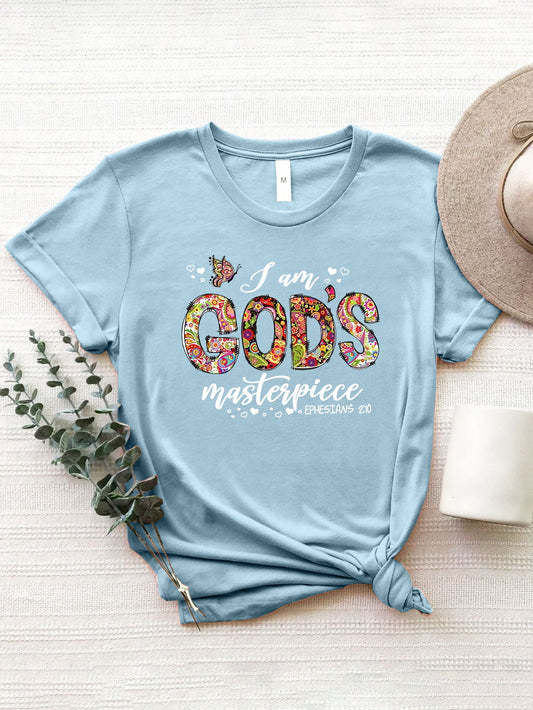 Letter Graphic Round Neck Short Sleeve T-Shirt-Angel Casuals
