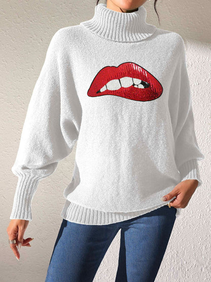 Lip Turtleneck Long Sleeve Sweater-Angel Casuals