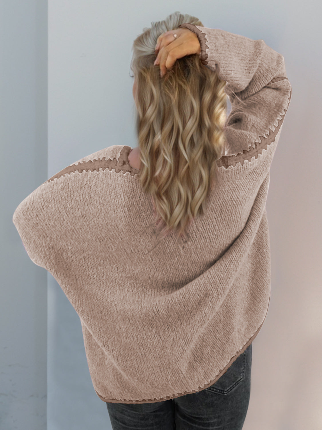 Double Take Contrast Open Front Dropped Shoulder Cardigan-Angel Casuals