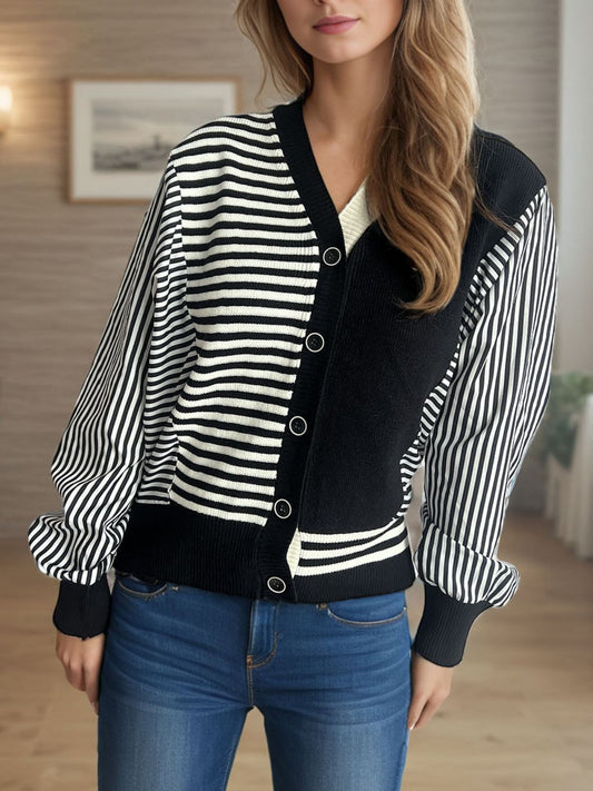 Striped Button Down Long Sleeve Cardigan-Angel Casuals