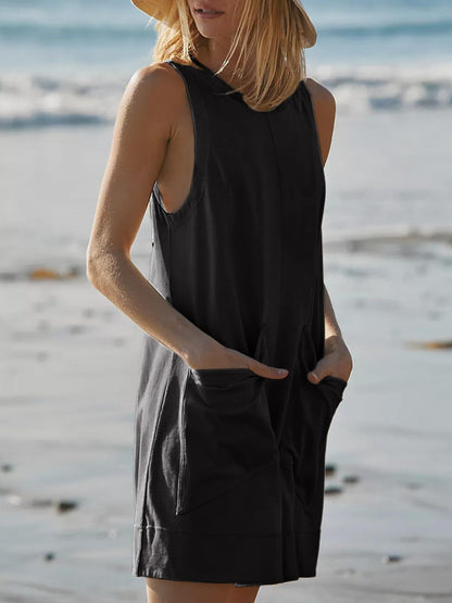 Round Neck Sleeveless Romper with Pockets-Angel Casuals