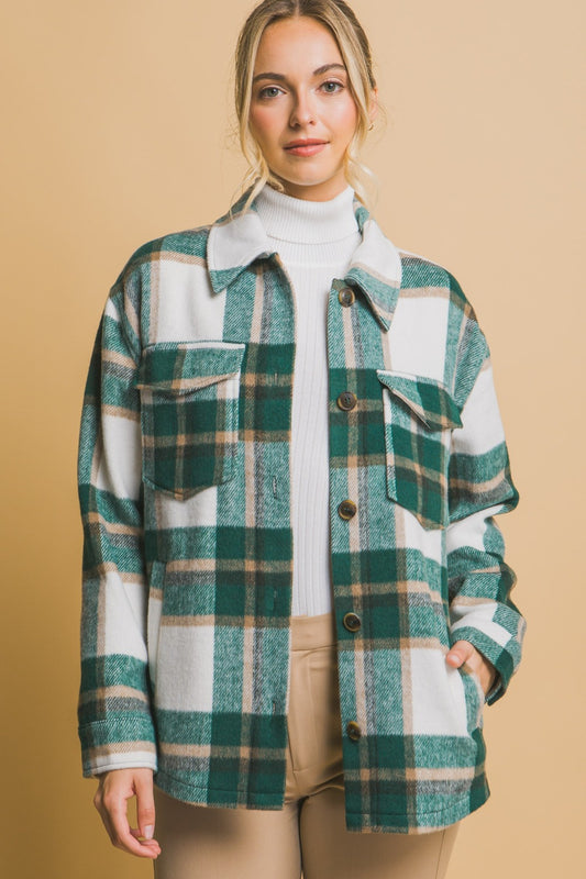 Love Tree Plaid Button Up Shacket-Angel Casuals