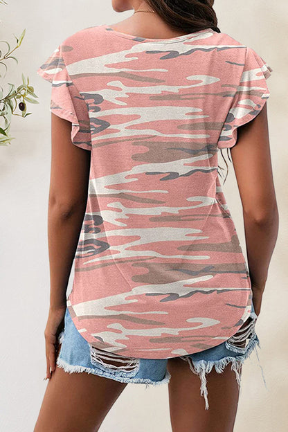 Printed Round Neck Short Sleeve T-Shirt-Angel Casuals