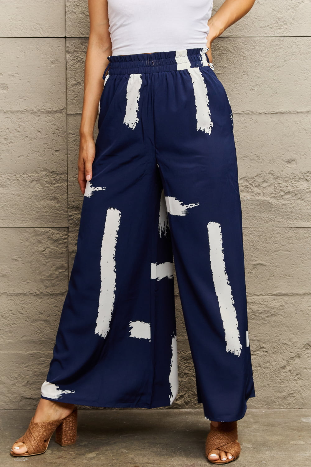 Printed Wide Leg Long Pants-Angel Casuals