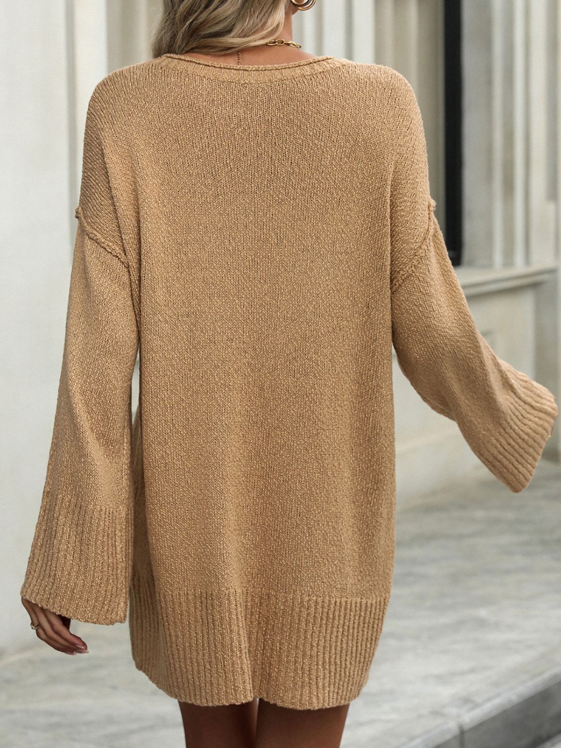 Round Neck Dropped Shoulder Sweater-Angel Casuals