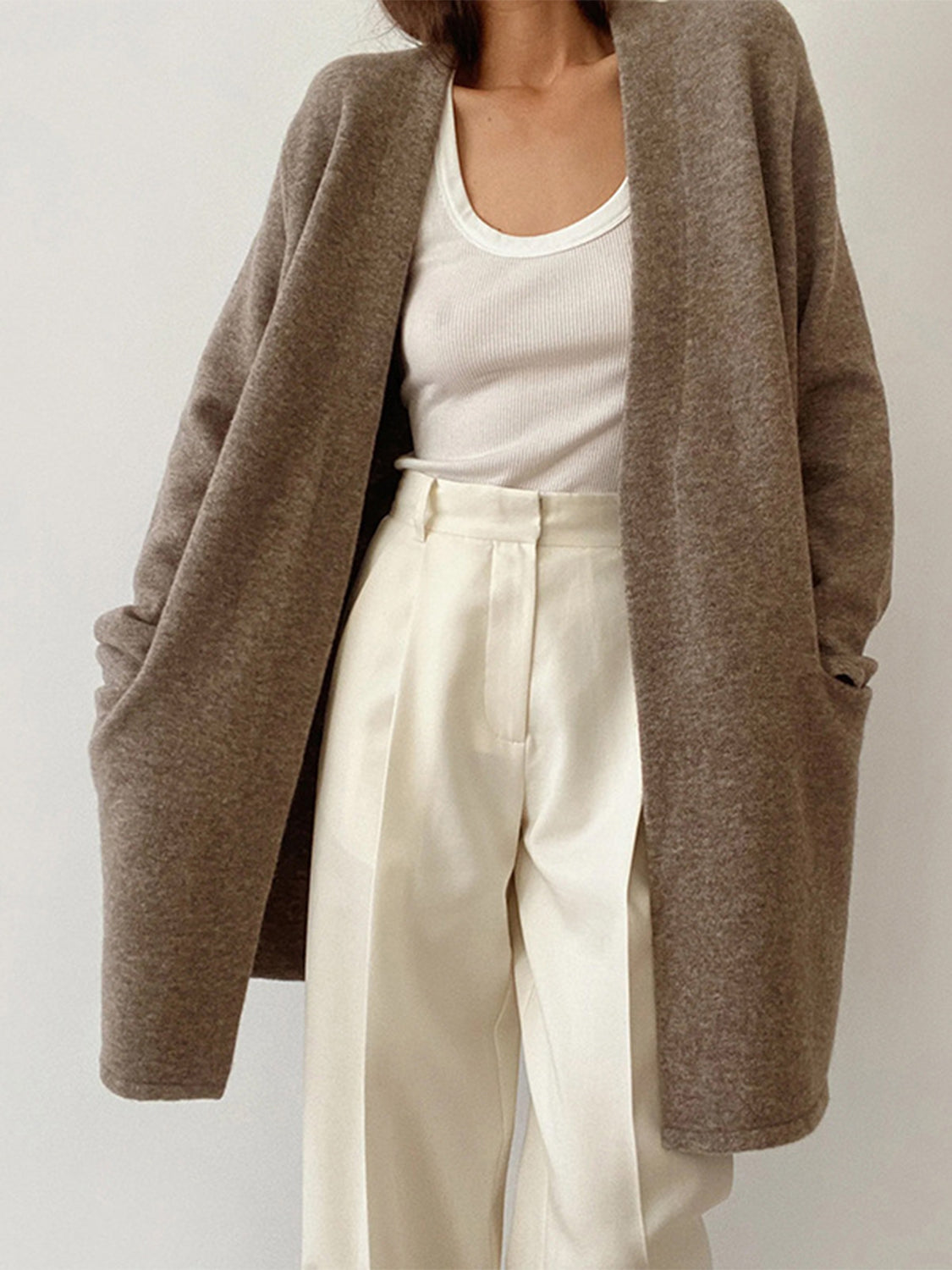 Open Front Long Sleeve Cardigan with Pockets-Angel Casuals