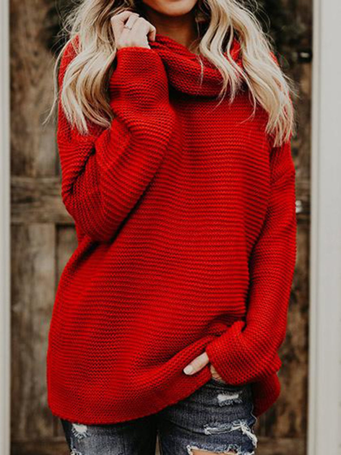 Turtleneck Dropped Shoulder Sweater-Angel Casuals