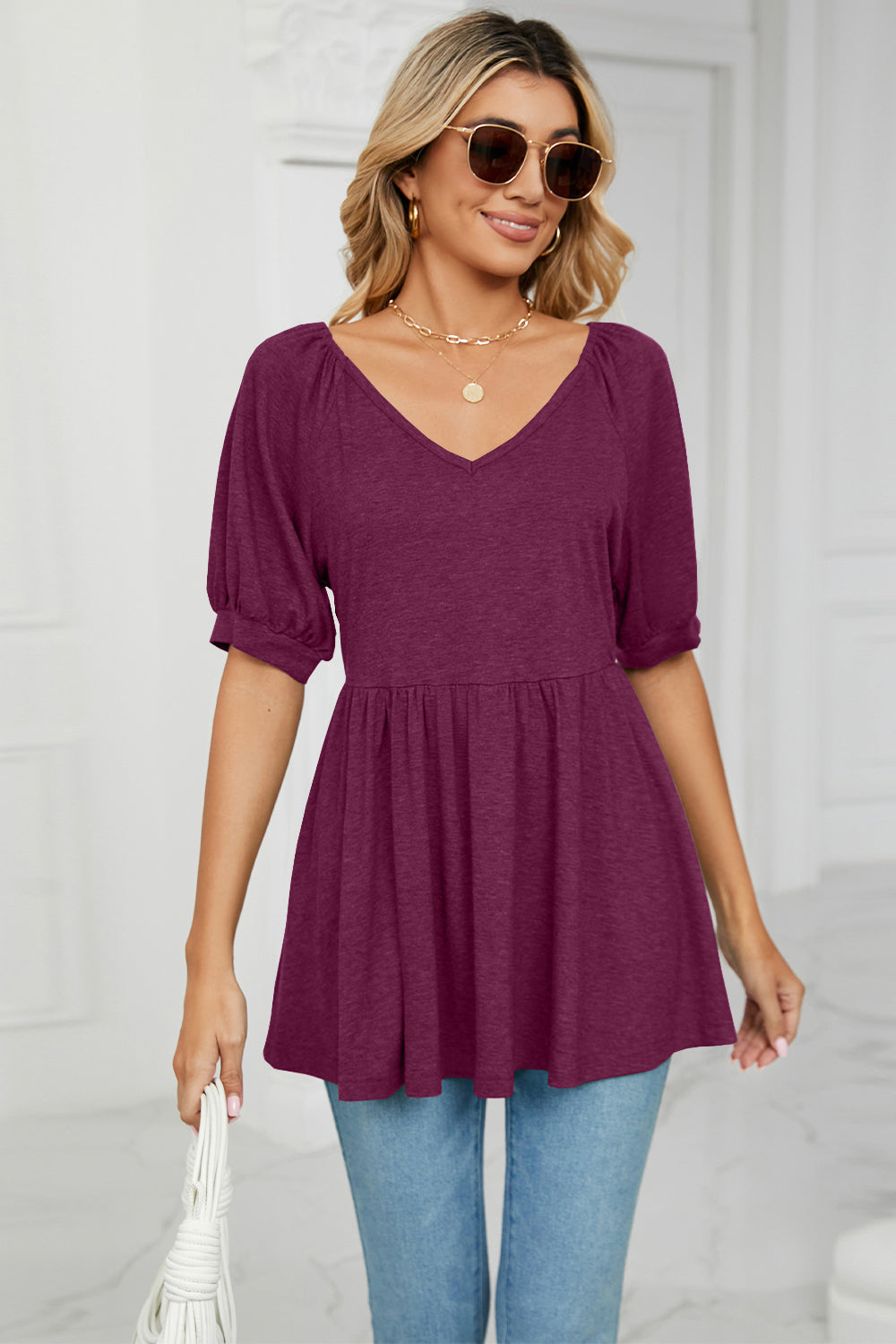 V-Neck Babydoll Top-Angel Casuals