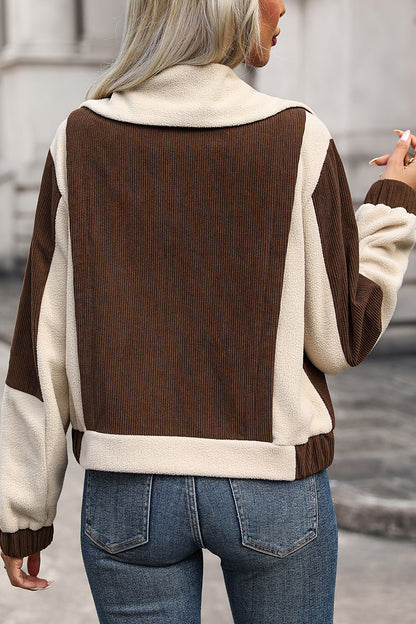Perfee Color Block Zip Up Pocketed Jacket-Angel Casuals