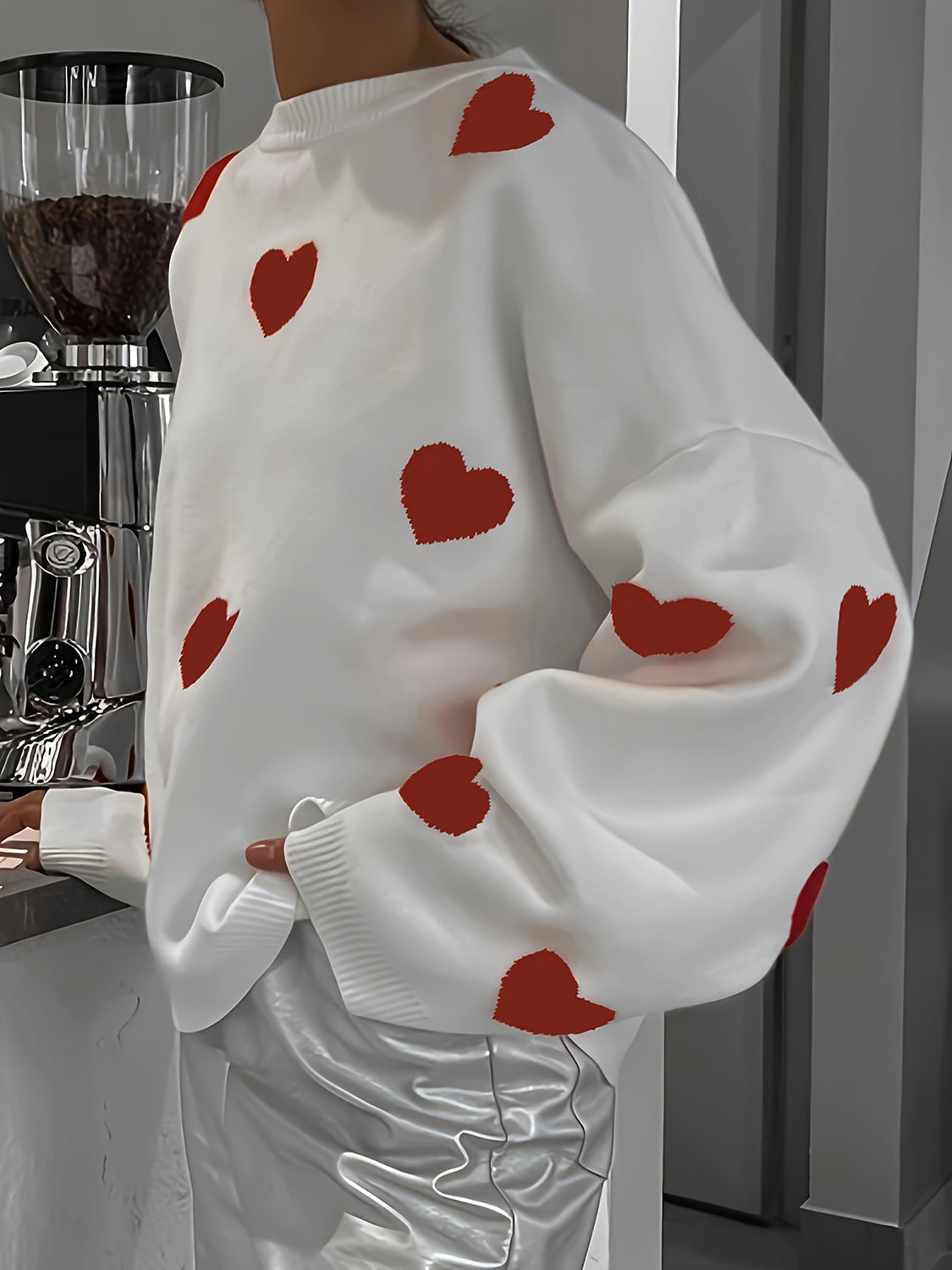 Valentine’s Day Heart Round Neck Long Sleeve Sweater-Angel Casuals