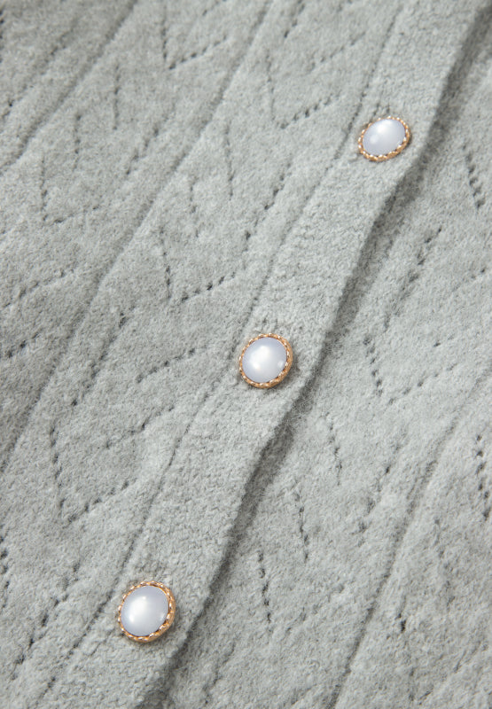 Openwork Button Down Long Sleeve Cardigan-Angel Casuals