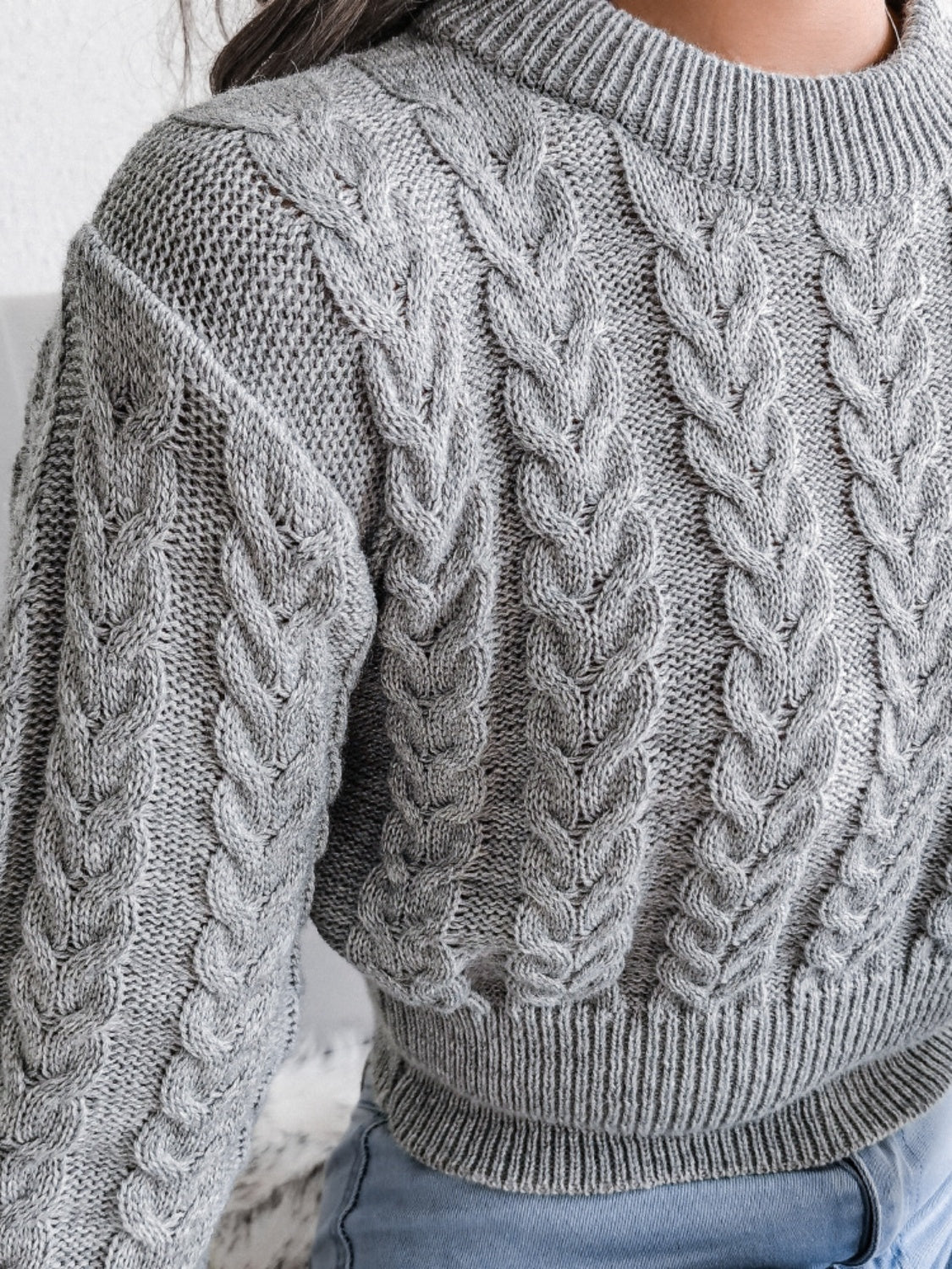 Cable-Knit Round Neck Sweater-Angel Casuals