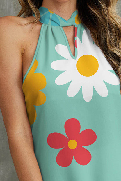 Flower Grecian Neck Tank-Angel Casuals