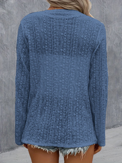 Eyelet Roll-Tab Sleeve Cardigan-Angel Casuals
