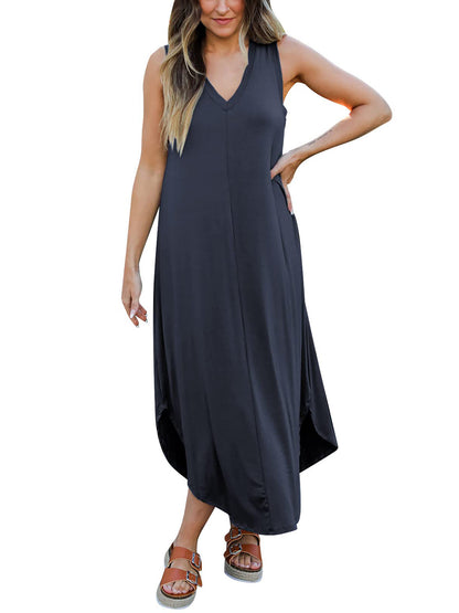 Full Size V-Neck Midi Tank Dress-Angel Casuals