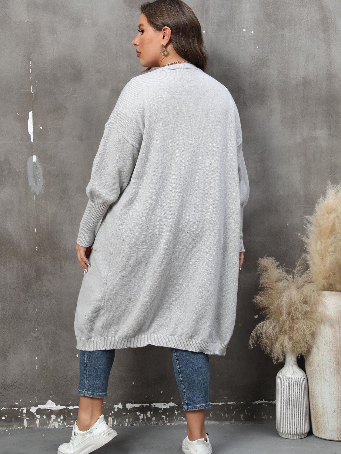 Plus Size Long Sleeve Pocketed Cardigan-Angel Casuals