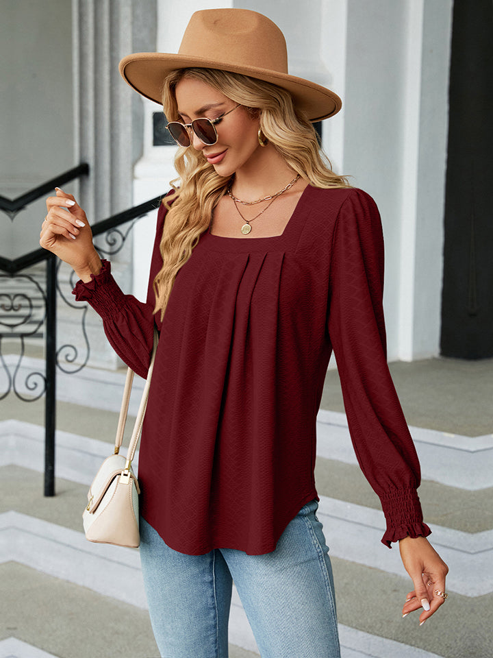 Square Neck Puff Sleeve Blouse-Angel Casuals