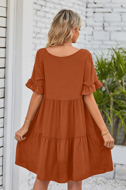 V-Neck Flounce Sleeve Tiered Dress-Angel Casuals