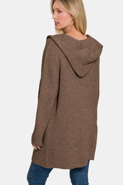 Zenana Hooded Open Front Sweater Cardigan-Angel Casuals