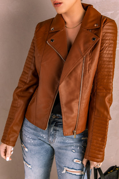 Ribbed Faux Leather Jacket-Angel Casuals