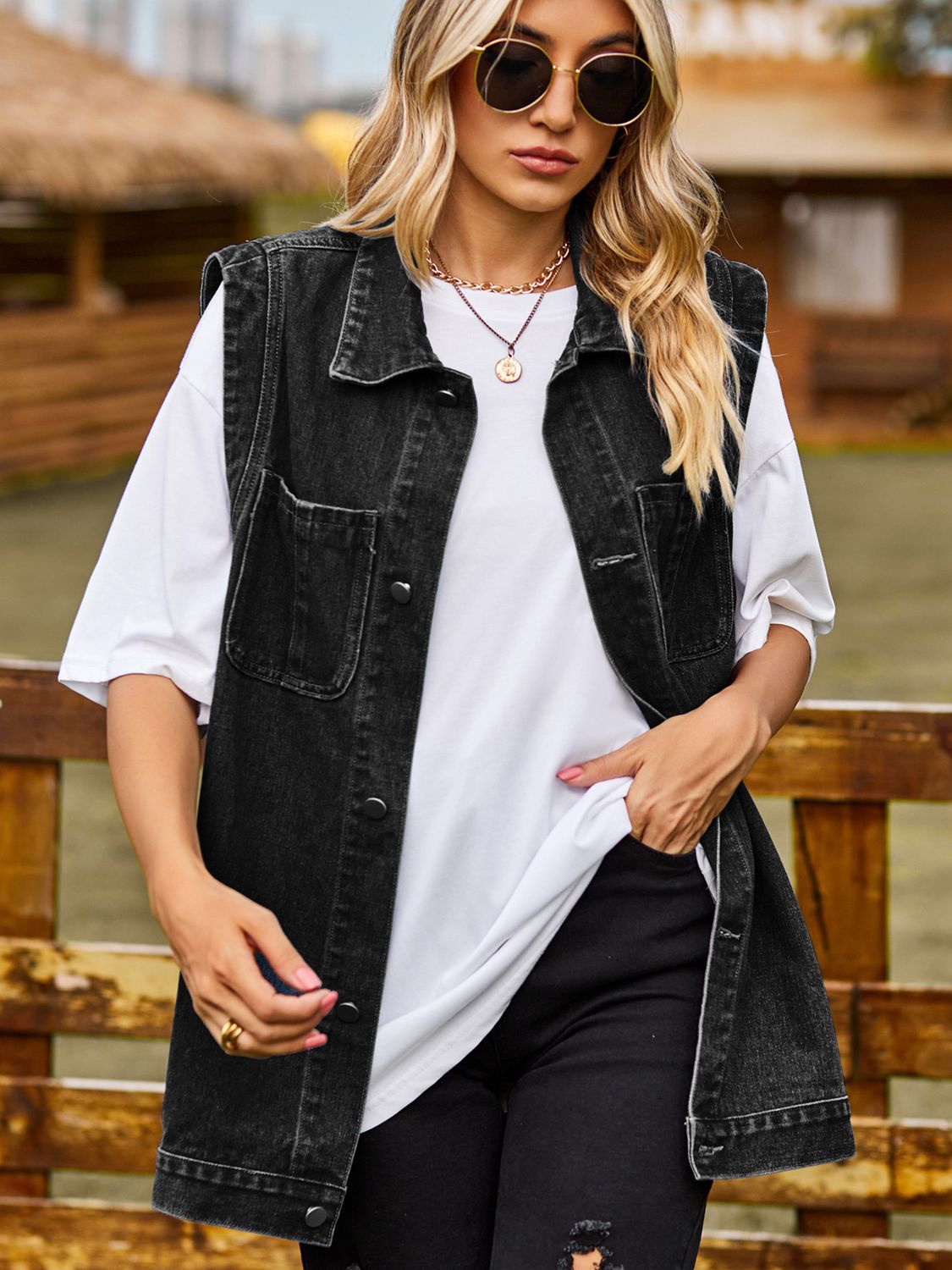 Button Down Denim Vest-Angel Casuals