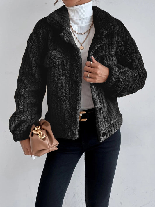 Collared Neck Drop Shoulder Jacket-Angel Casuals