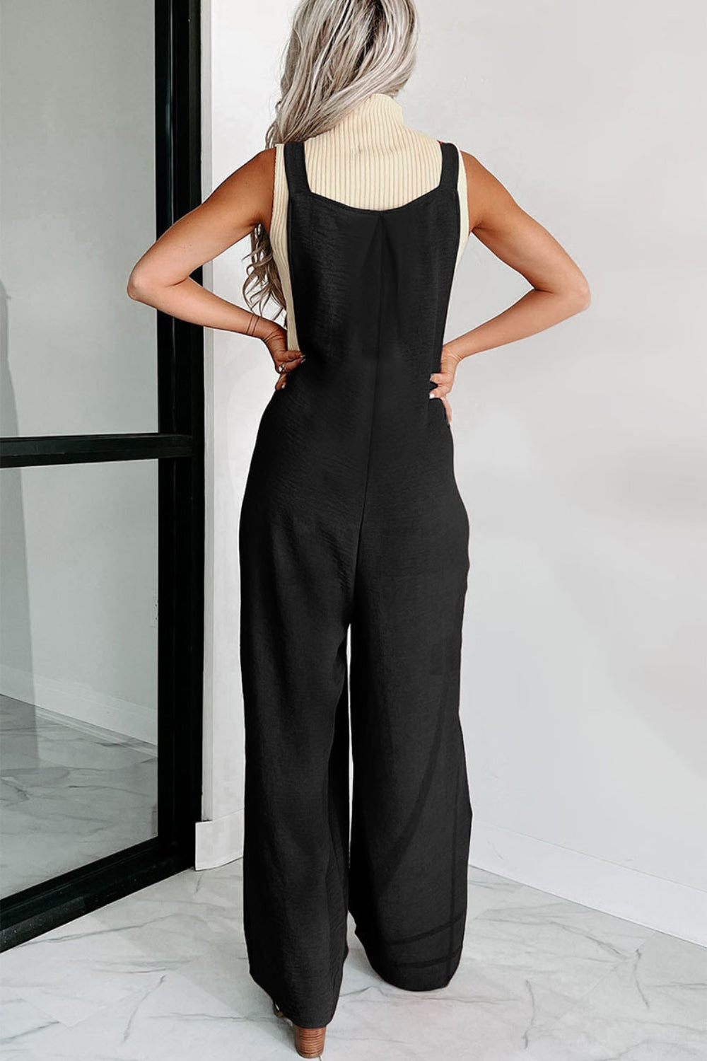 Square Neck Wide Strap Jumpsuit-Angel Casuals