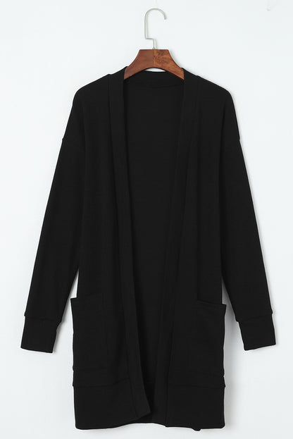 Pocketed Open Front Long Sleeve Cardigan-Angel Casuals