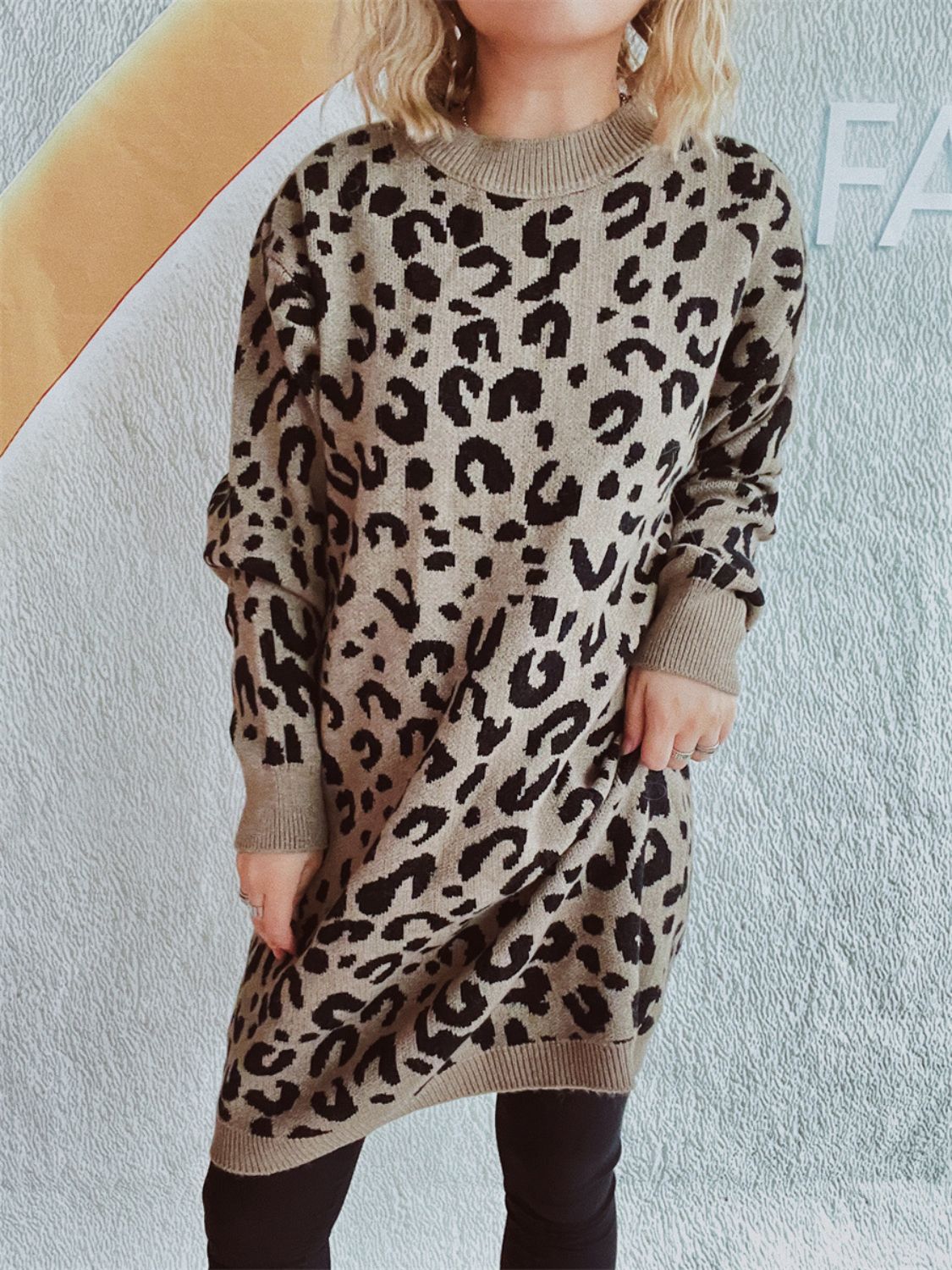 Leopard Round Neck Long Sleeve Sweater-Angel Casuals