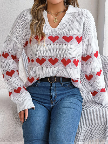 Heart Johnny Collar Long Sleeve Sweater-Angel Casuals