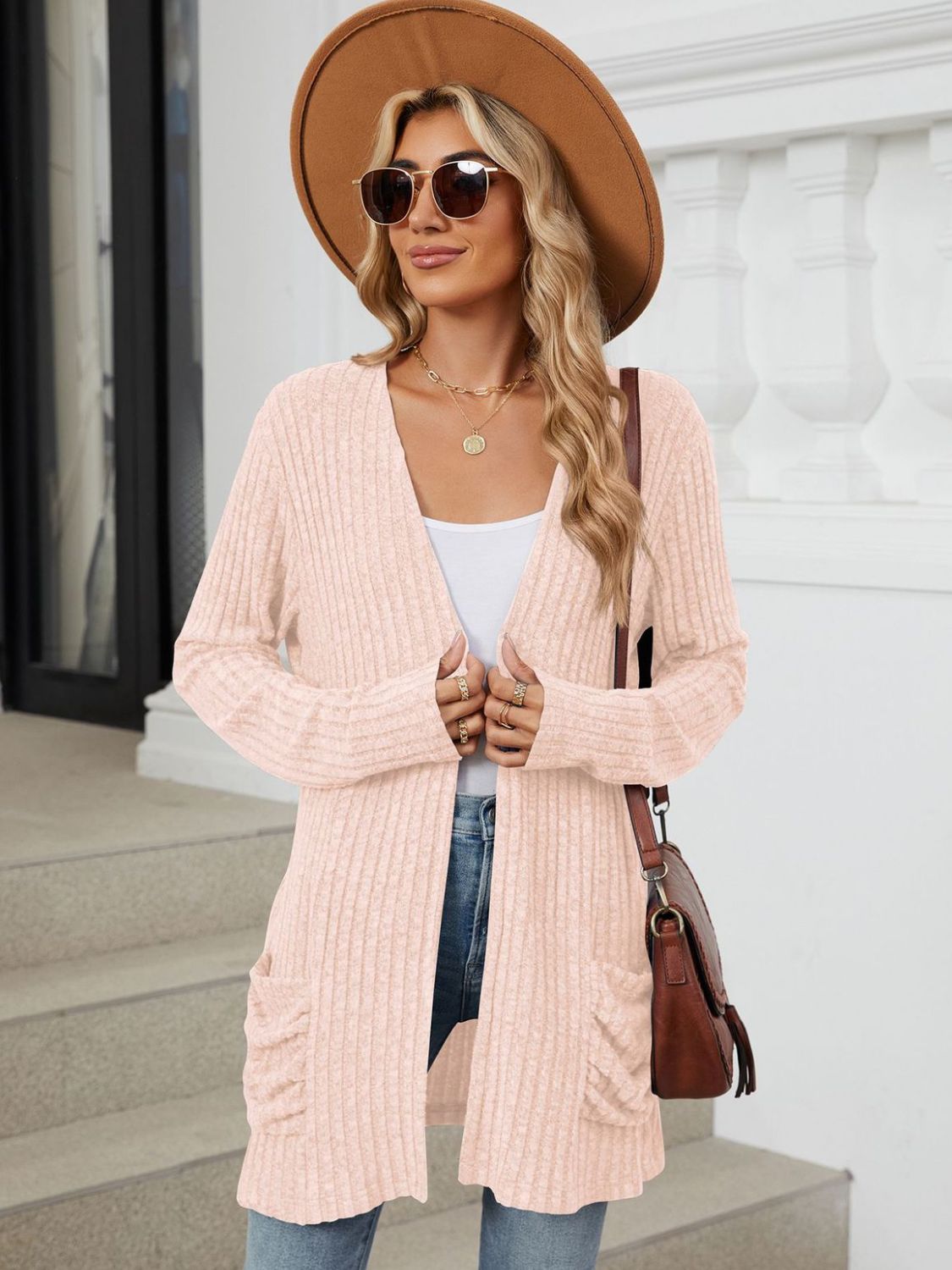 Pocketed Open Front Long Sleeve Cardigan-Angel Casuals