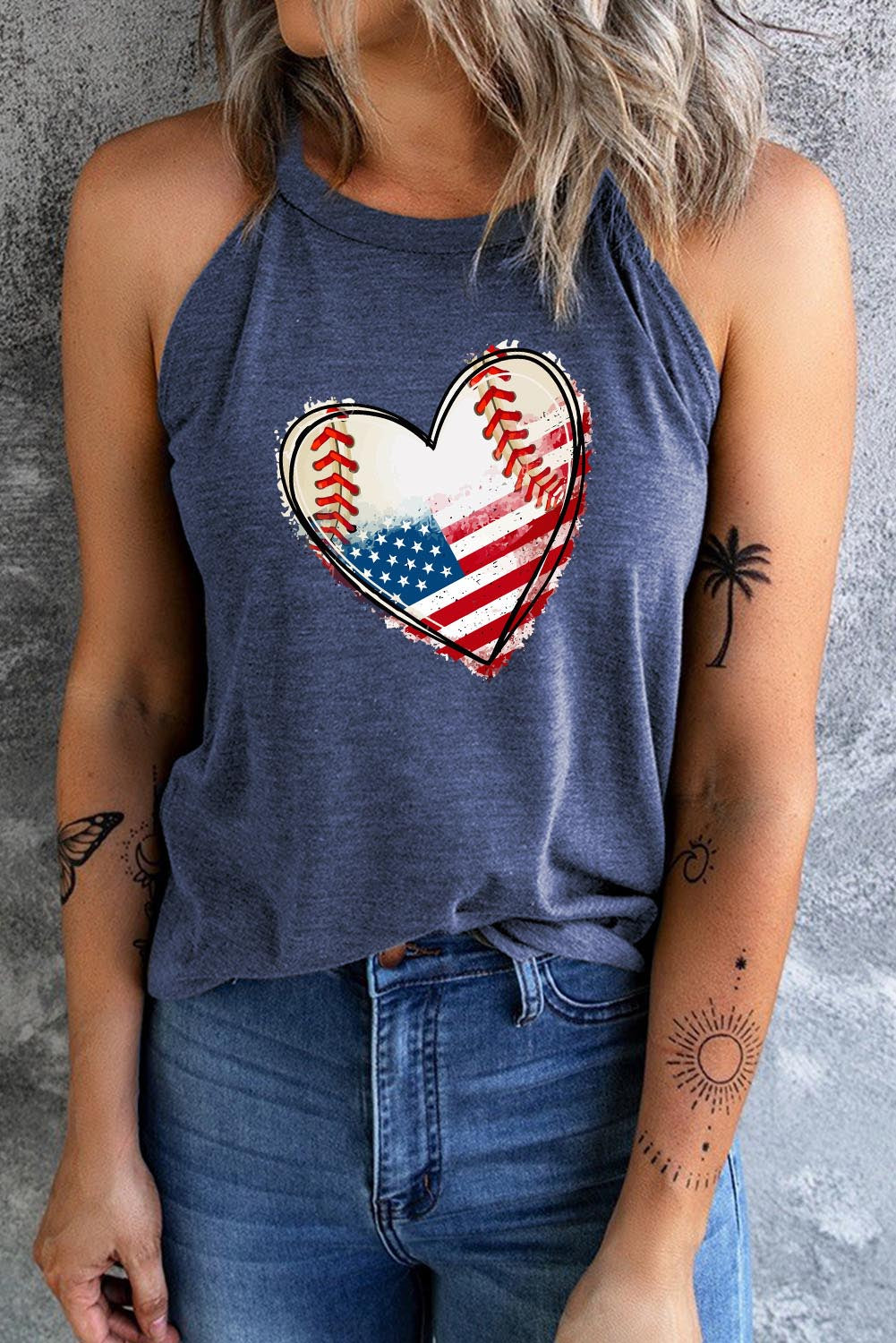 US Flag Heart Graphic Tank-Angel Casuals