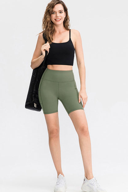 Wide Waistband Sports Shorts with Pockets-Angel Casuals